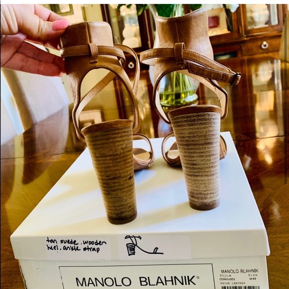 Manolo Blahnik Convu Vachetta Ankle-Cuff Heel - Picture 7 of 10